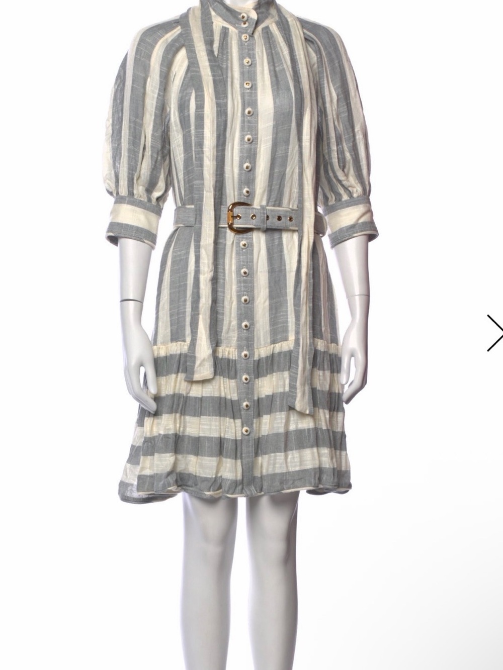 Zimmermann Striped Linen Blend Button-Front Dress in Gray and Cream